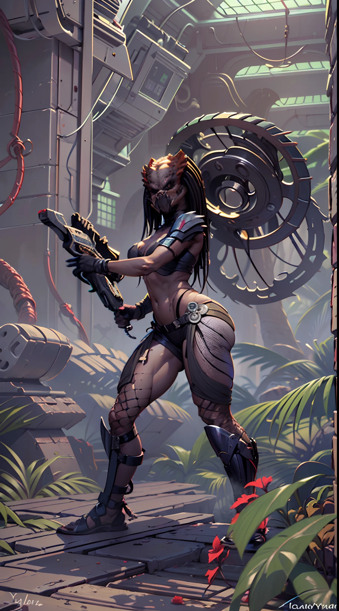 (Female Yautia:1.4), Female Predator, Biomask, Wristblades, Chakram, Shoulder Cannon, Battling Xenomorphs, Xenomorph Hive