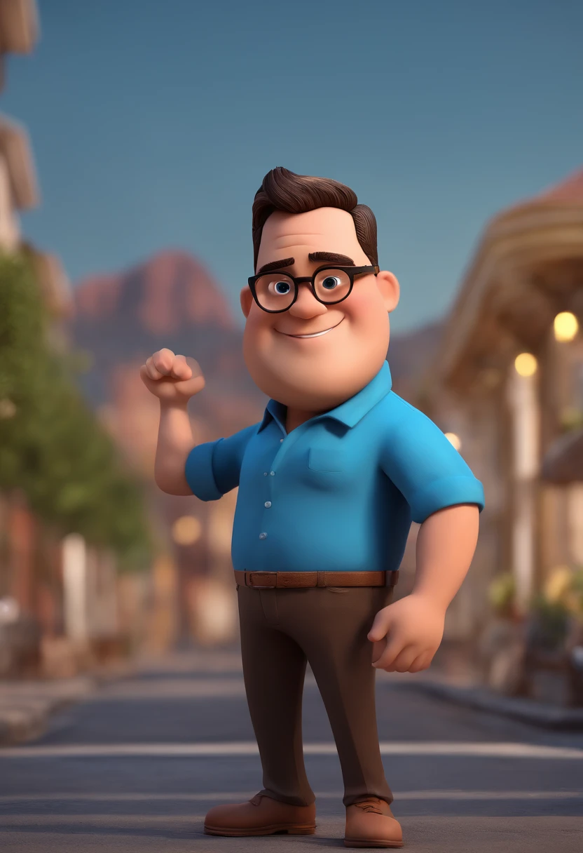 Cartoon character of a man with black glasses and a blue shirt, animation character, Caractere estilizado, animation style rendering, 3D estilizado, Arnold Maya render, 3 d render stylized, toon render keyshot, Personagem 3D, Personagem 3D, 3d rendering stylized, 3 d character render, personagem de desenho animado, Personagem de close up, Pose de personagem, (Estilo Pixar) (master part:1.2) (Bokeh) (best quality) (pele detalhada) (textura detalhada) (8k) (argila) (Cinematic lighting) (foco nítido
