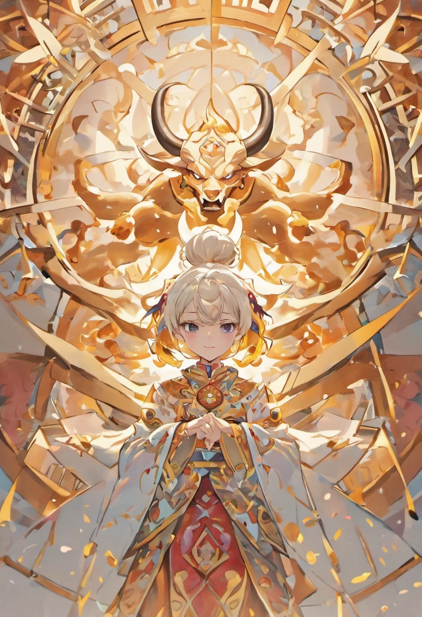 (White background:1.4),(Symmetrical:1.5),(masterpiece bull head, In the middle, Oriental elements),(China - chic illustration:1.2, Vector painting:1.2),(Chinese colors,senior color matching),( reasonable design, Clear lines, High sharpness,best quality, Very detailed, masterpiece, official art, movie lighting effects, 4K )