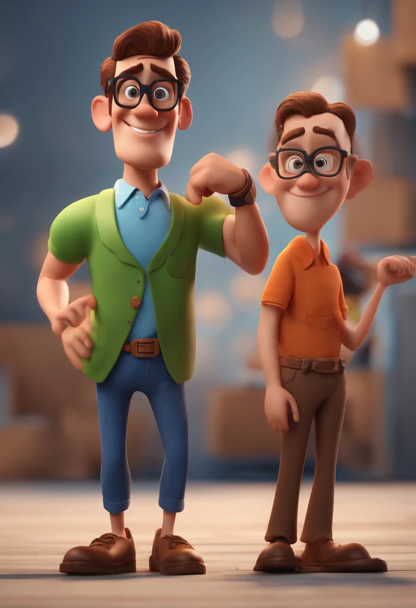 Cartoon character of a man with black glasses and a blue shirt, animation character, Caractere estilizado, animation style rendering, 3D estilizado, Arnold Maya render, 3 d render stylized, toon render keyshot, Personagem 3D, Personagem 3D, 3d rendering stylized, 3 d character render, personagem de desenho animado, Personagem de close up, Pose de personagem, (Estilo Pixar) (master part:1.2) (Bokeh) (best quality) (pele detalhada) (textura detalhada) (8k) (argila) (Cinematic lighting) (foco nítido