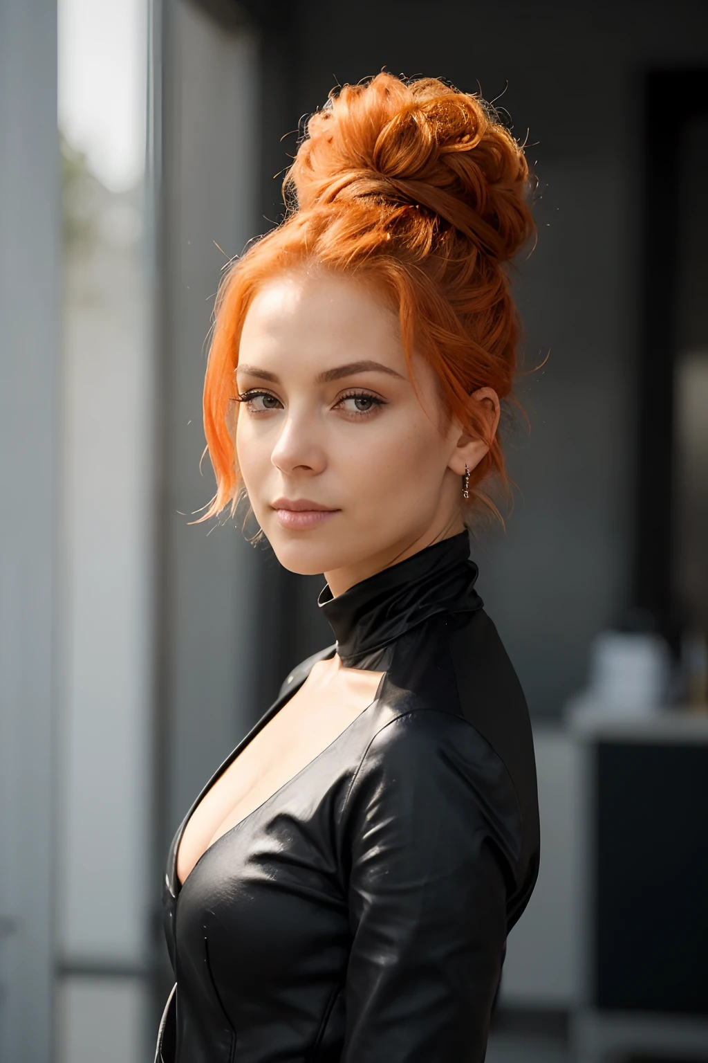 (((cheveux roux, Esthétique de style luciole))) buste à la taille ((demi-corps)) ((Viande)) peau parfaite, Un chef-d’œuvre du surréalisme, Dans des environnements extrêmement complexes & manteau fourrure , Éclairage Cinmatic: 8k, yeux symétriques, Réaliste, mise au point nette, Plein fe...