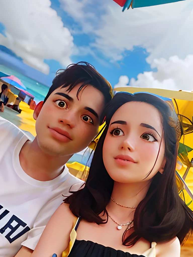 There are two people sitting under an umbrella on the beach, caio santos, imagem de perfil, Malika Favre, foto de perfil, Directed by: Nandor Soldier, foto do perfil, instagram, na praia, Casal feliz, andrea rocha, em uma praia, Lovely couple, vacation photo, icaro carvalho, they are in love, par