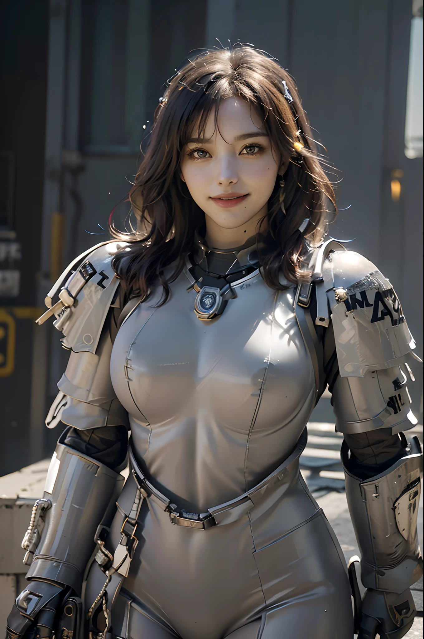 Highest quality, Ultra-high resolution, (Realism: 1.4), Depth of written boundary, ((Very beautifully detailed face)),Beautiful Face, (Purelos Face_v1: 0.8), Half Body, | | One girl, Medium Chest, (Gray Hair: 1.3), An innocent smile, Natural Makeup, | | | model pose, | | (Spacesuit: 1.3), (Blue Armor: 1.3), Exquisite design, | | ((White simple background)), performer_(NULL), moonlight, night, (((Natural big breasts:1.6)))