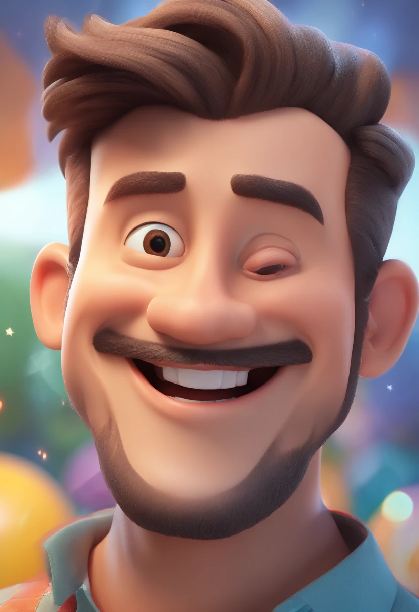 Smiling Man Illustration, sorriso insano, Homem de pele marrom com um sorriso gigante, happily smiling at the camera, sorriso atrevido, he's smiling, sorriso muito grande, Macho sorridente, foto de perfil headshot, rindo sorriso enorme, desenhando no estilo de Arte 3D, c4d, fundo de cor branco puro, estilo disney, estilo pixar render ilustracao Super Detalhe, 8k