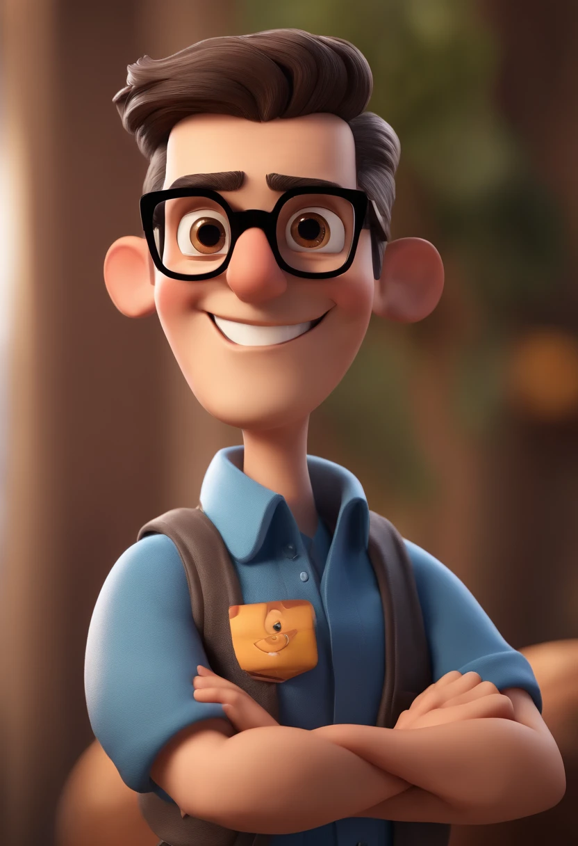 Cartoon character of a man with black glasses and a blue shirt, animation character, Caractere estilizado, animation style rendering, 3D estilizado, Arnold Maya render, 3 d render stylized, toon render keyshot, Personagem 3D, Personagem 3D, 3d rendering stylized, 3 d character render, personagem de desenho animado, Personagem de close up, Pose de personagem,  (Estilo Pixar) (master part:1.2) (Bokeh) (best quality) (pele detalhada) (textura detalhada) (8k) (argila) (Cinematic lighting) (foco nítido