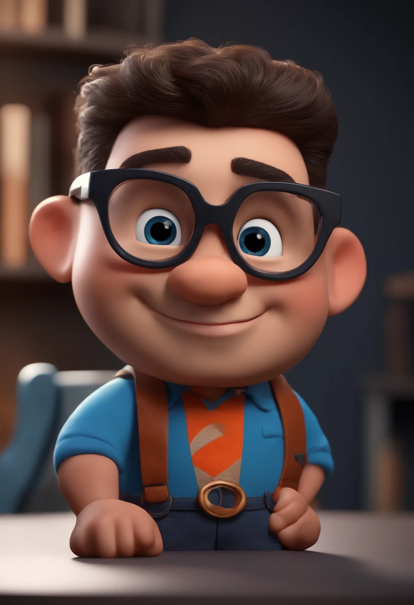 Cartoon character of a man with black glasses and a blue shirt, animation character, Caractere estilizado, animation style rendering, 3D estilizado, Arnold Maya render, 3 d render stylized, toon render keyshot, Personagem 3D, Personagem 3D, 3d rendering stylized, 3 d character render, personagem de desenho animado, Personagem de close up, Pose de personagem,  (Estilo Pixar) (master part:1.2) (Bokeh) (best quality) (pele detalhada) (textura detalhada) (8k) (argila) (Cinematic lighting) (foco nítido