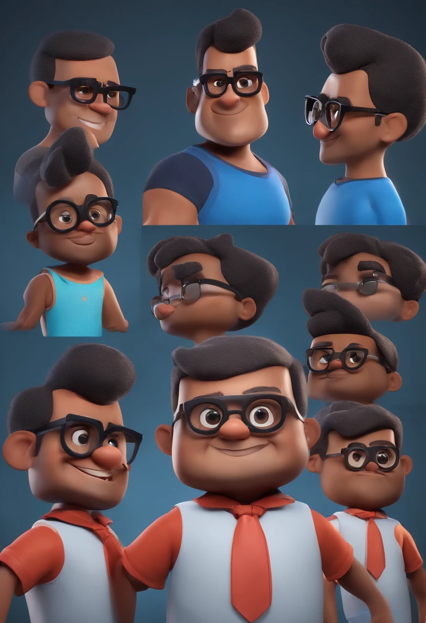 Cartoon character of a man with black glasses and a blue shirt, animation character, Caractere estilizado, animation style rendering, 3D estilizado, Arnold Maya render, 3 d render stylized, toon render keyshot, Personagem 3D, Personagem 3D, 3d rendering stylized, 3 d character render, personagem de desenho animado, Personagem de close up, Pose de personagem, (Estilo Pixar) (master part:1.2) (Bokeh) (best quality) (pele detalhada) (textura detalhada) (8k) (argila) (Cinematic lighting) (foco nítido