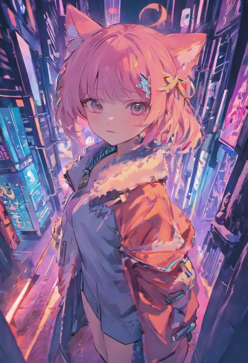 Menina anime com cabelo longo e orelhas de gato em uma cidade, arte digital do anime cyberpunk, cyberpunk menina anime mech, menina de anime cyberpunk feminino, garota anime cyberpunk, arte cyberpunk anime, menina ciborgue bonito, cyberpunk digital - arte de anime, arte de anime cyberpunk, oppai cyberpunk, estilo anime 4K, menina android perfeita, cyberpunk menina bonita, menina bonita ciborgue