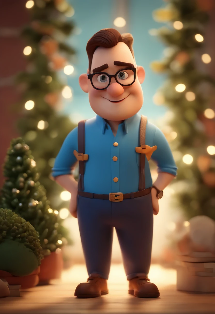 Cartoon character of a man wearing black glasses and a blue shirt, um personagem animado, Caractere estilizado, animation style rendering, 3D estilizado, Arnold Maya render, 3 d render stylized, toon render keyshot, Personagem 3D, Personagem 3D, 3d rendering stylized, 3 d character render, personagem de desenho animado, Personagem de close up, Pose de personagem, (Estilo Pixar) (master part:1.2) (Bokeh) (best quality) (pele detalhada) (textura detalhada) (8k) (argila) (Cinematic lighting) (foco nítido，Senta e vaza a parte superior do corpo
