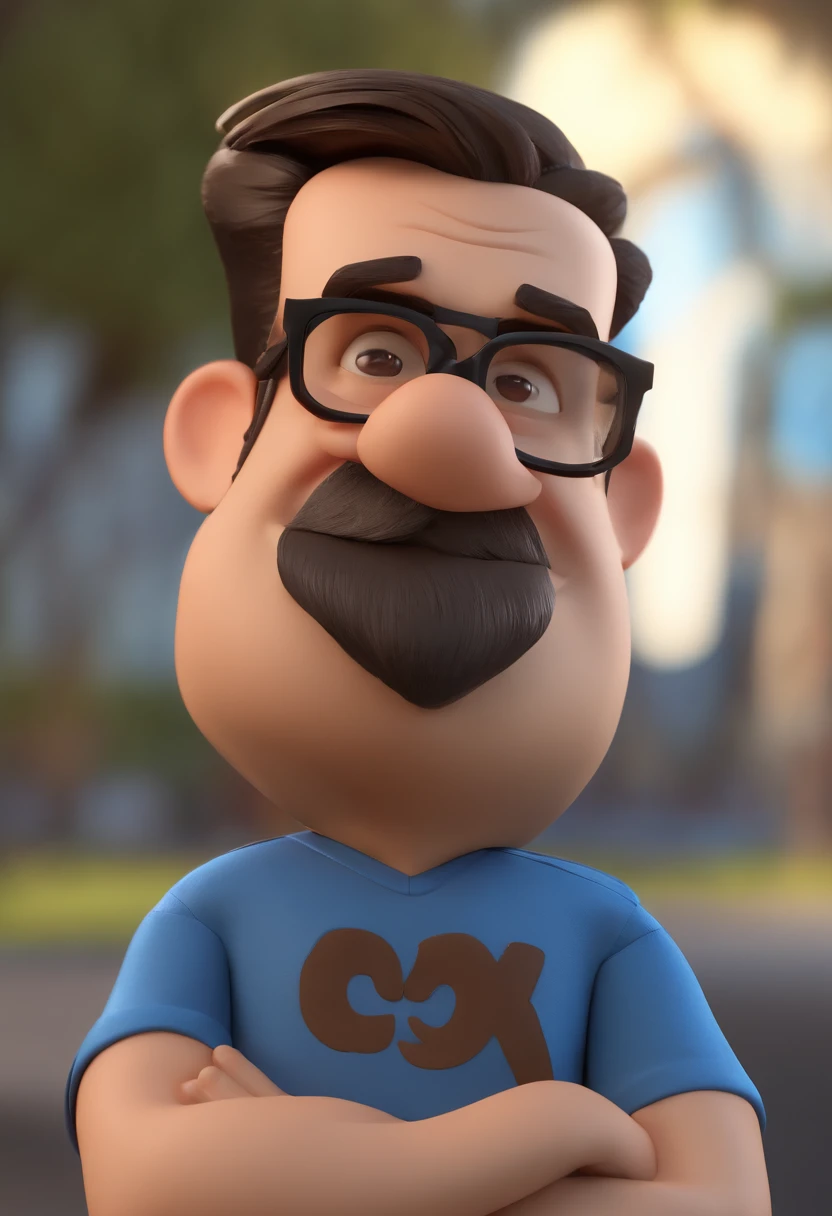 Cartoon character of a man with black glasses and a blue shirt with black jacket, com barba meio grisalho, animation character, Caractere estilizado, animation style rendering, 3D estilizado, Arnold Maya render, 3 d render stylized, toon render keyshot, Personagem 3D, Personagem 3D, 3d rendering stylized, 3 d character render, personagem de desenho animado, Personagem de close up, Pose de personagem, (Estilo Pixar) (master part:1.2) (Bokeh) (best quality) (pele detalhada) (textura detalhada) (8k) (argila) (Cinematic lighting) (foco nítido
