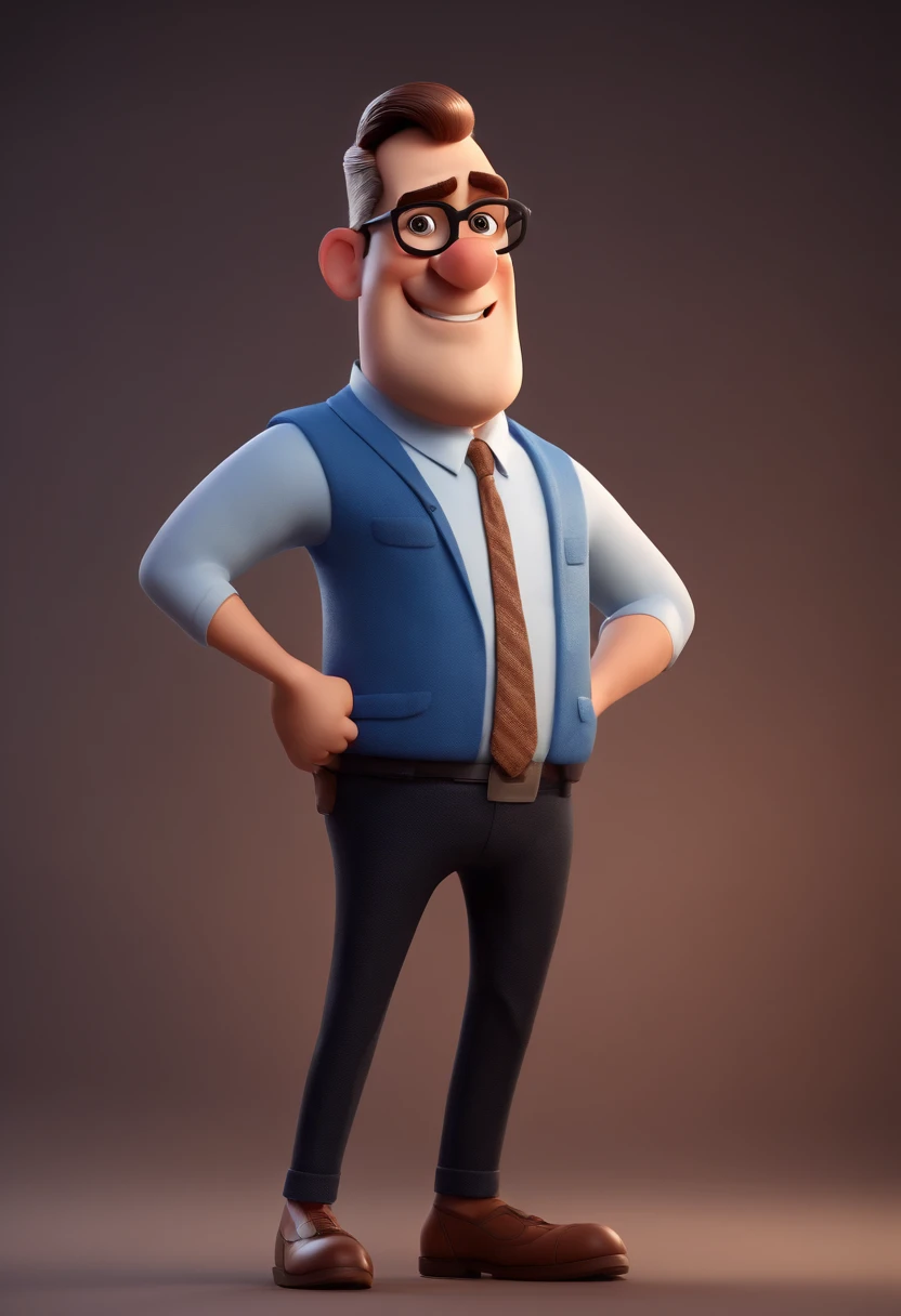 Cartoon character of a man wearing black glasses and a blue shirt, um personagem animado, Caractere estilizado, animation style rendering, 3D estilizado, Arnold Maya render, 3 d render stylized, toon render keyshot, Personagem 3D, Personagem 3D, 3d rendering stylized, 3 d character render, personagem de desenho animado, Personagem de close up, Pose de personagem, (Estilo Pixar) (master part:1.2) (Bokeh) (best quality) (pele detalhada) (textura detalhada) (8k) (argila) (Cinematic lighting) (foco nítido，Senta e vaza a parte superior do corpo
