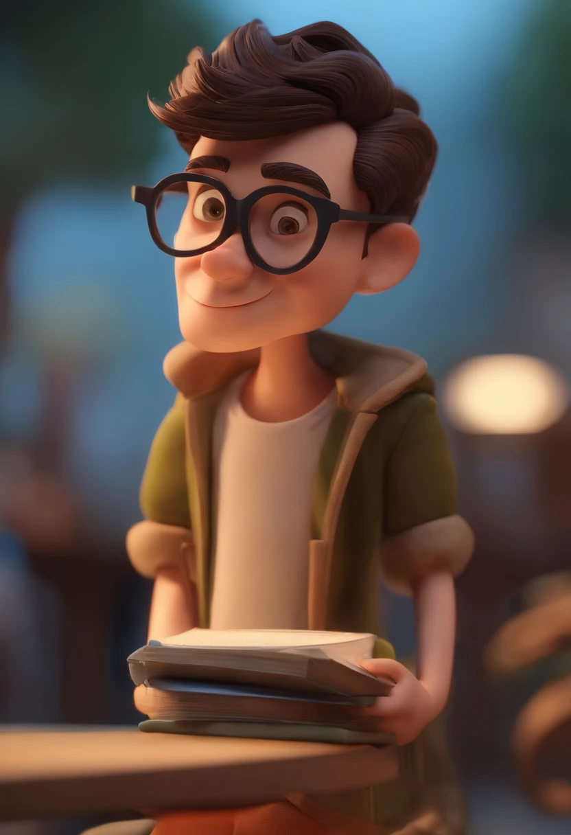 Cartoon character of a man wearing black glasses and a blue shirt, um personagem animado, Caractere estilizado, animation style rendering, 3D estilizado, Arnold Maya render, 3 d render stylized, toon render keyshot, Personagem 3D, Personagem 3D, 3d rendering stylized, 3 d character render, personagem de desenho animado, Personagem de close up, Pose de personagem, (Estilo Pixar) (master part:1.2) (Bokeh) (best quality) (pele detalhada) (textura detalhada) (8k) (argila) (Cinematic lighting) (foco nítido,Senta e vaza a parte superior do corpo