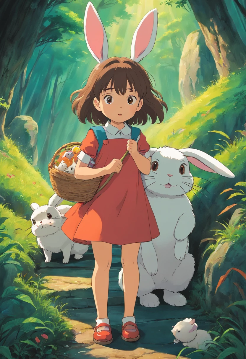 Horror art with a little girl and her pet bunny