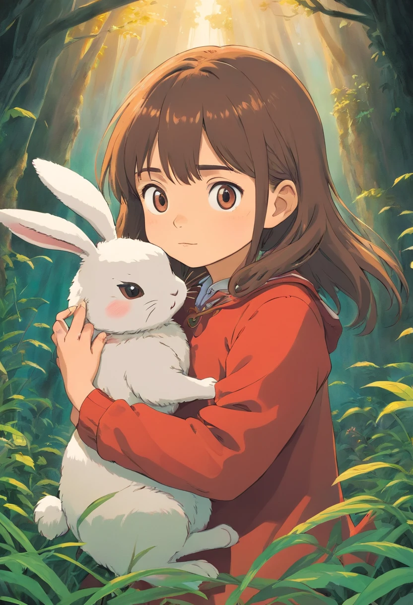 Horror art with a girl and her pet bunny