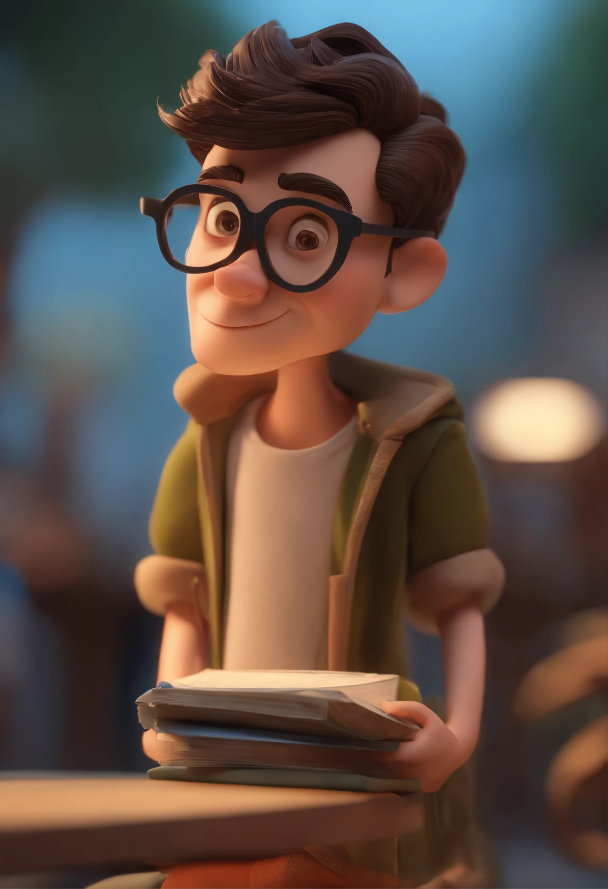 (Intense lighting):(Nerdy mixed race girl),(at desk),(holding a book:1.2),(wearing glasses),(1-2 cups of coffee),wooden table,(book stack:0.8),notebook, pen, lamp,(bookshelves in background),(Intense emotion:1.1)