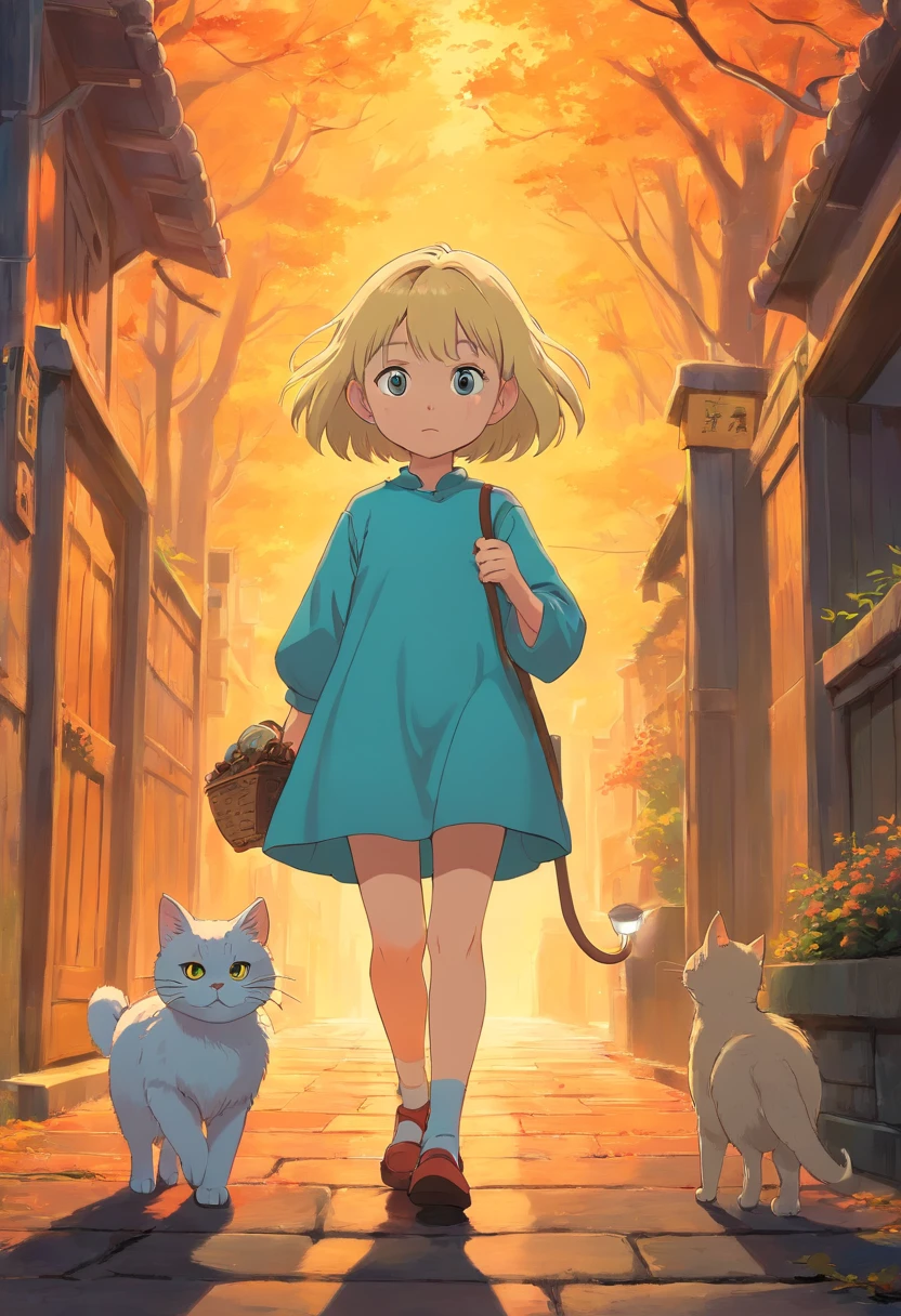 Horror art with a blondie girl and her pet cat