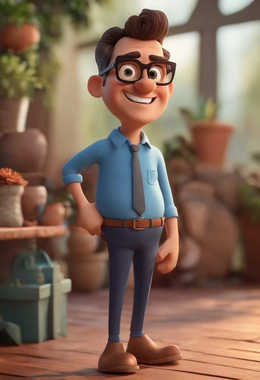 Cartoon character of a man with black glasses and a blue shirt, animation character, Caractere estilizado, animation style rendering, 3D estilizado, Arnold Maya render, 3 d render stylized, toon render keyshot, Personagem 3D, Personagem 3D, 3d rendering stylized, 3 d character render, personagem de desenho animado, Personagem de close up, Pose de personagem, (Estilo Pixar) (master part:1.2) (Bokeh) (best quality) (pele detalhada) (textura detalhada) (8k) (argila) (Cinematic lighting) (foco nítido