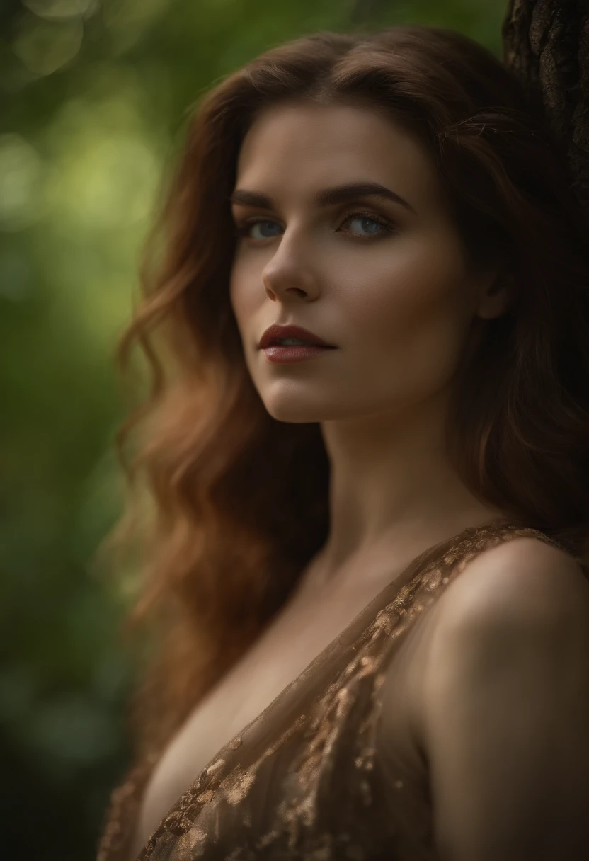 Um retrato evocativo de uma mulher de cabelos escuros por TJ Drysdale, fotografia premiada, wounded expression and protective pose, resolver em olhos deslumbrantes, cinemactic + dramatic portrait,, tragic + comovente, 16k --com 3:2
