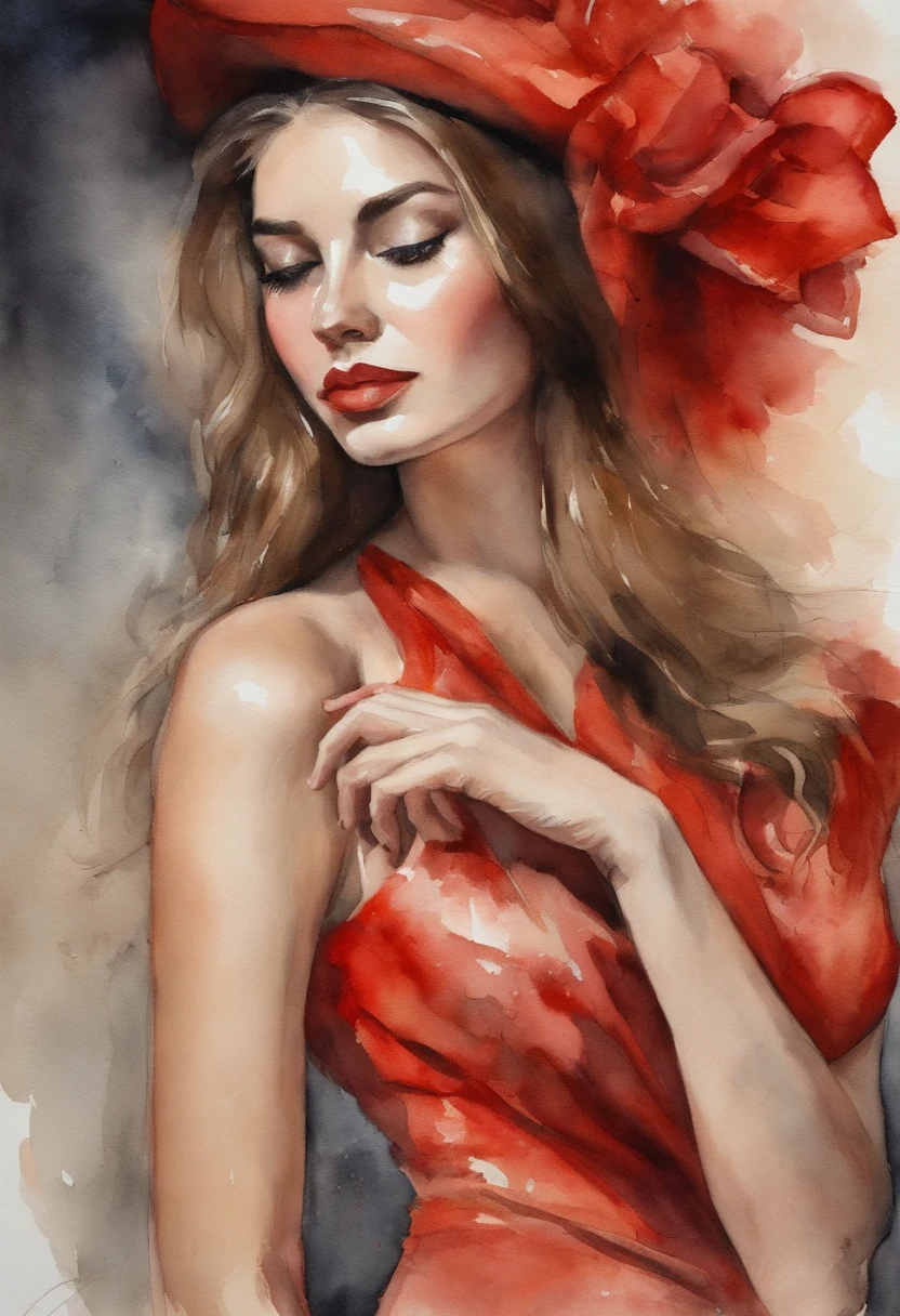 (obra-prima, mejor calidad),1chica joven sensual rubia con cabello claro sentada en un Lanborghini rojo, la mano debajo de la barbilla, warm lighting, vestido corto, primer plano borroso