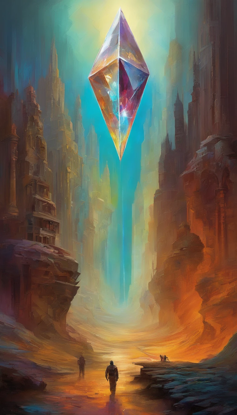 There's a painting of a futuristic city with a giant crystal pyramid, Duna de Jodorowsky, pintura detalhada, intrincada pintura hiperdetalhada, ambientes intrincados, stunning sci-fi concept art, CGSetnation )