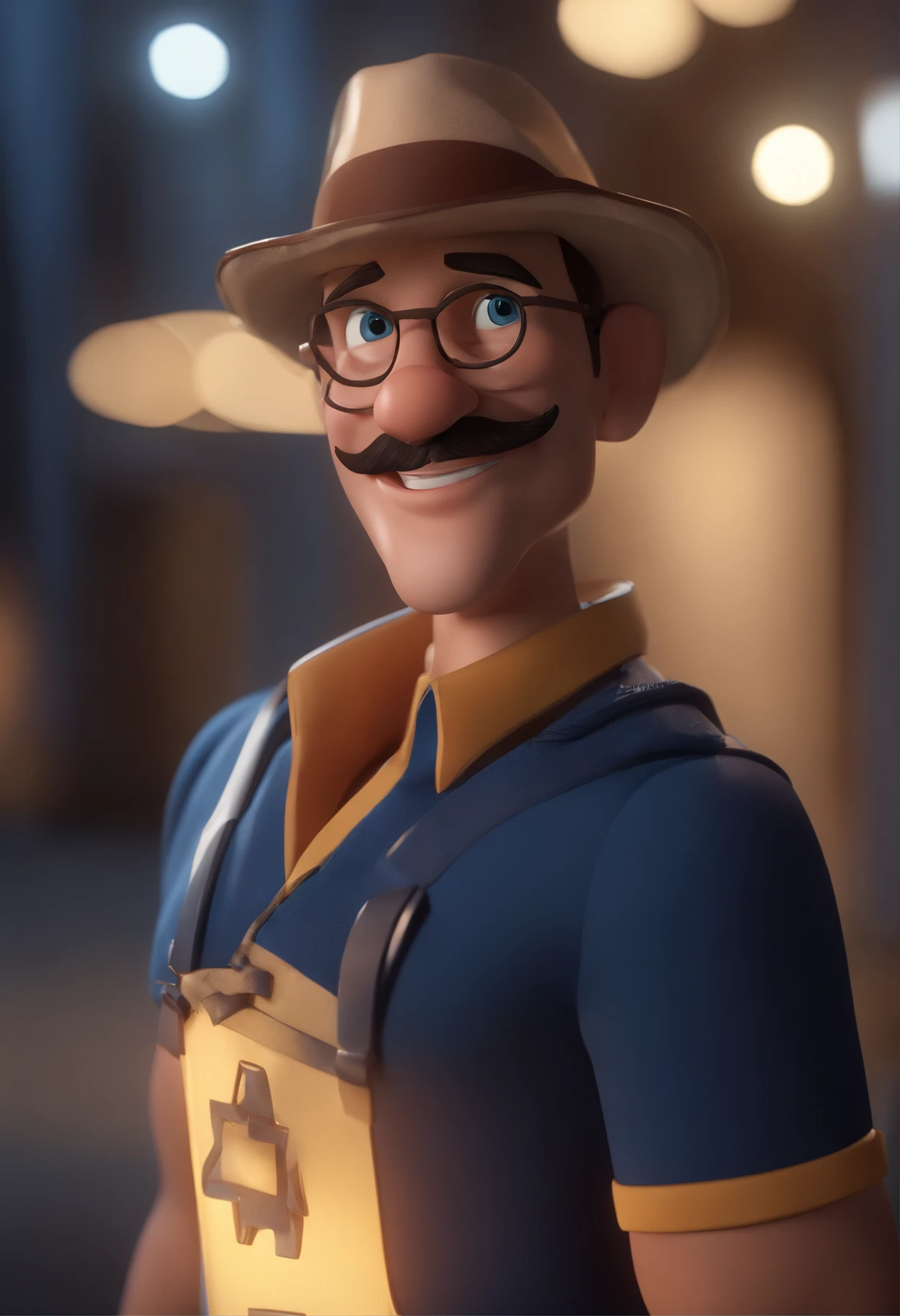 Personagem de desenho animado de um homem usando uma camisa azul, um personagem animado, Caractere estilizado, animation style rendering, 3D estilizado, Arnold Maya render, 3 d render stylized, toon render keyshot, Personagem 3D, Personagem 3D, 3d rendering stylized, 3 d character render, personagem de desenho animado, Personagem de close up, Pose de personagem, (Estilo Pixar) (master part:1.2) (Bokeh) (best quality) (pele detalhada) (textura detalhada) (8k) (argila) (Cinematic lighting) (foco nítido,Senta e vaza a parte superior do corpo