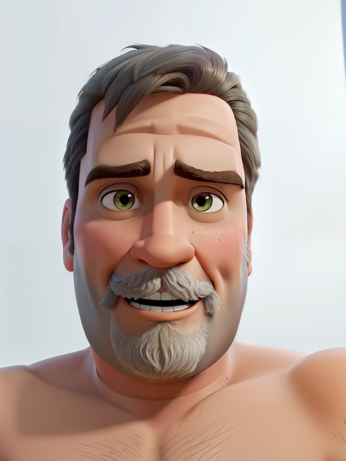 Poster no estilo Disney pixar, alta qualidade, melhor qualidade, homem sexy branco, 30 anos cabelo grisalho barba preta, musculoso, com fundo em um restaurante a luz de velas