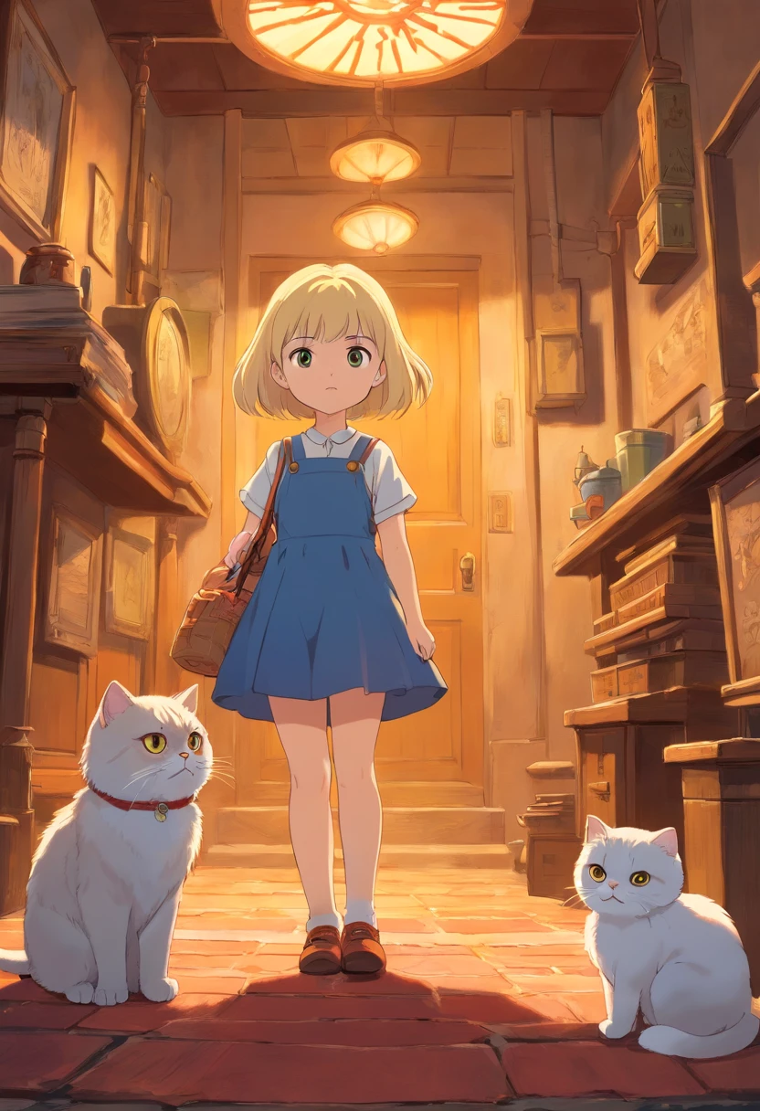 Horror world with a little blondie girl and her pet Scottish fold cat