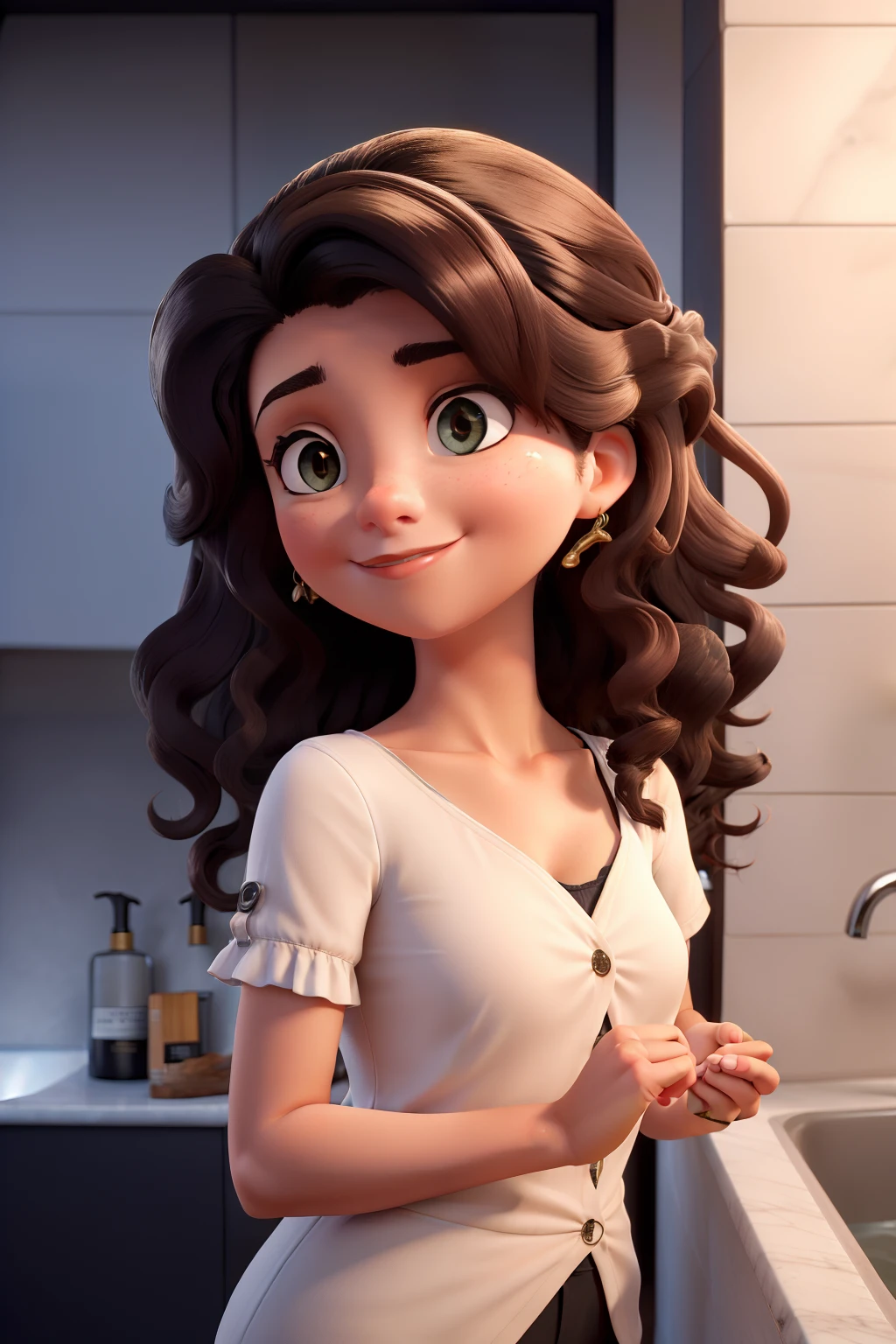Enfermeira, cabelo liso e curto fazendo vacina