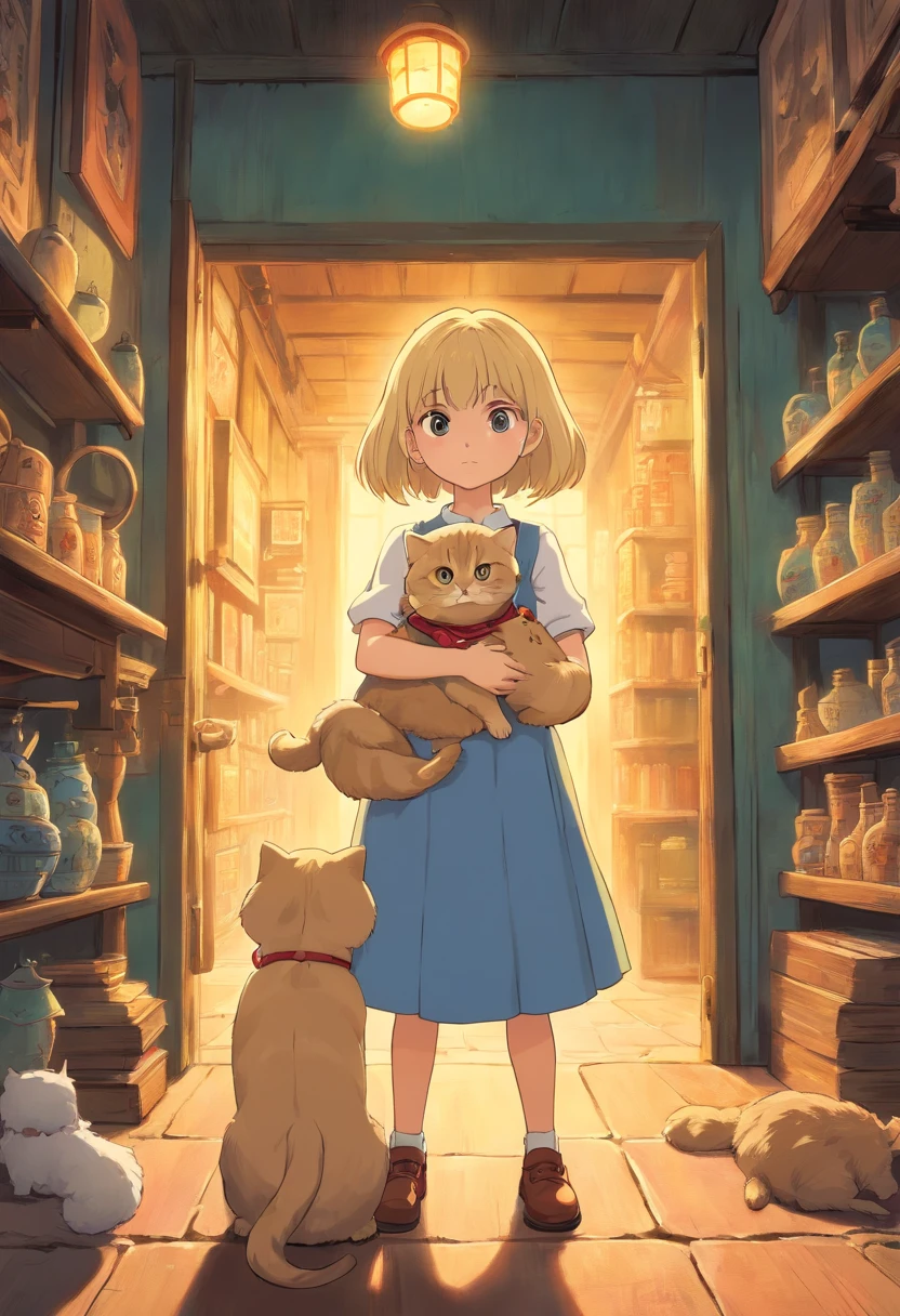 Horror world with a little blondie girl and her pet Scottish fold