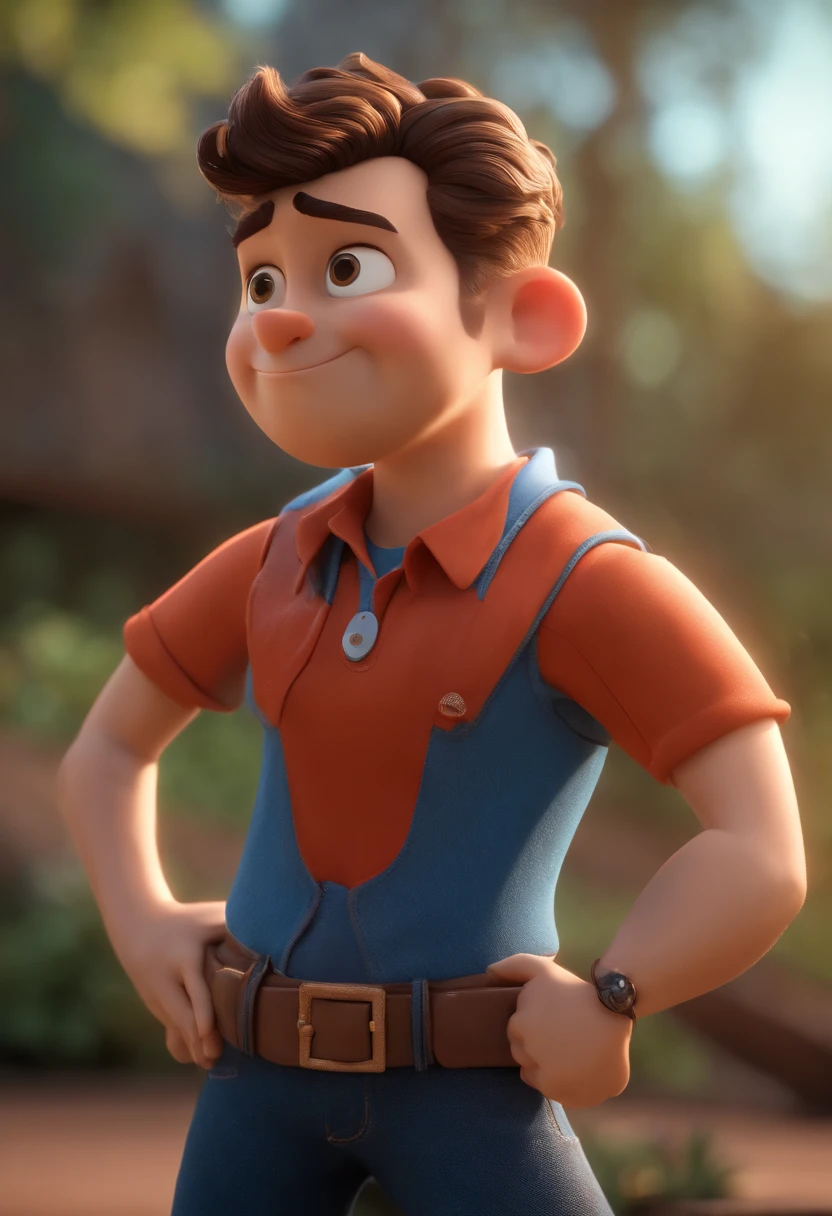 Cartoon character of a man wearing black and a blue shirt, animation character, Caractere estilizado, Rendering Animation Styles, 3D estilizado, Arnold Maya render, 3D render estilizado, Toon renderizar keyshot, Personagem 3D, Personagem 3D, 3d rendering stylized, 3 d character render, Personagem de desenho animado, Personagem de close-up, Pose do personagem,  (Estilo Pixar) (Obra prima:1.2) (Bokeh) (melhor qualidade) (Pele detalhada) (Textura detalhada) (8k) (argila) (Cinematic lighting) (foco nítido