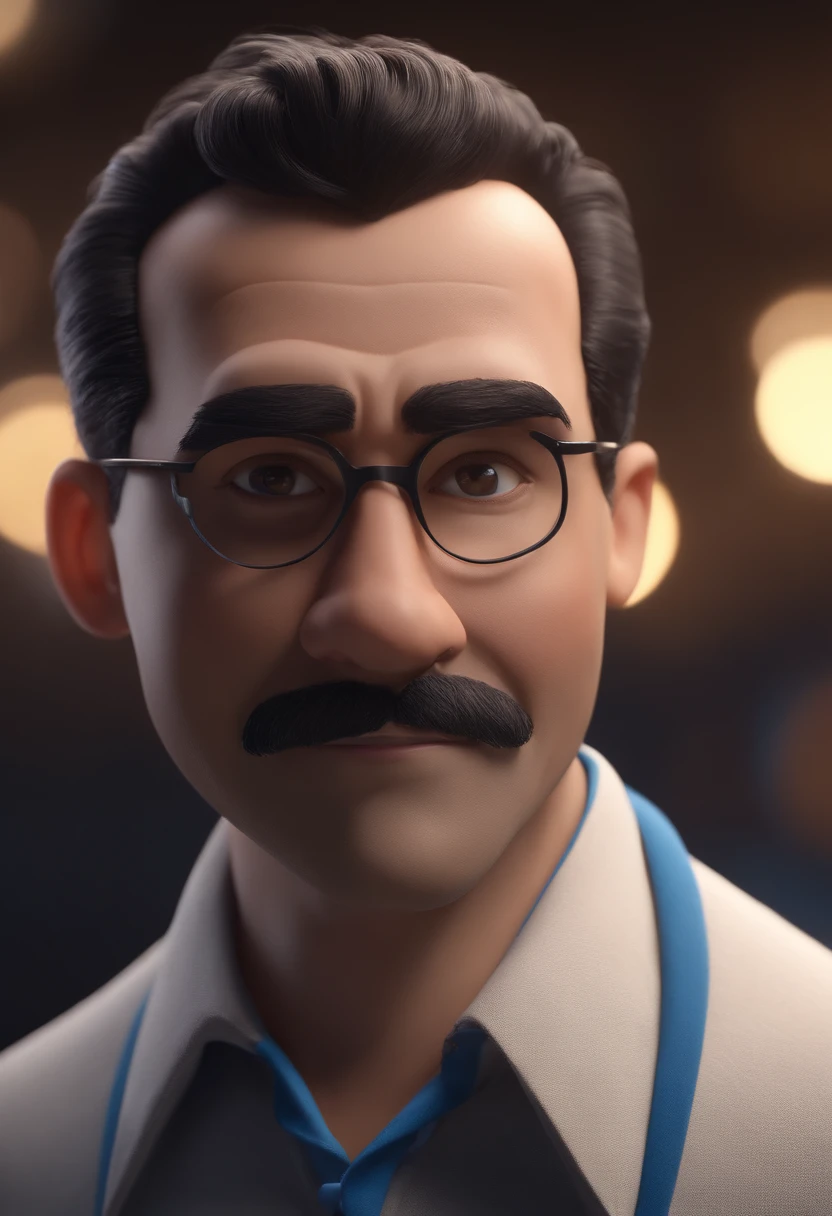 Cartoon character of a man wearing black and a blue shirt, animation character, Caractere estilizado, Rendering Animation Styles, 3D estilizado, Arnold Maya render, 3D render estilizado, Toon renderizar keyshot, Personagem 3D, Personagem 3D, 3d rendering stylized, 3 d character render, Personagem de desenho animado, Personagem de close-up, Pose do personagem,  (Estilo Pixar) (Obra prima:1.2) (Bokeh) (melhor qualidade) (Pele detalhada) (Textura detalhada) (8k) (argila) (Cinematic lighting) (foco nítido