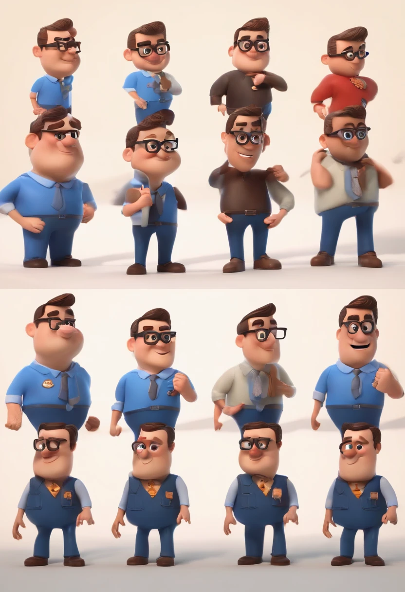 Cartoon character of a man wearing black glasses and a blue shirt, um personagem animado, Caractere estilizado, animation style rendering, 3D estilizado, Arnold Maya render, 3 d render stylized, toon render keyshot, Personagem 3D, Personagem 3D, 3d rendering stylized, 3 d character render, personagem de desenho animado, Personagem de close up, Pose de personagem, (Estilo Pixar) (master part:1.2) (Bokeh) (best quality) (pele detalhada) (textura detalhada) (8k) (argila) (Cinematic lighting) (foco nítido,Senta e vaza a parte superior do corpo