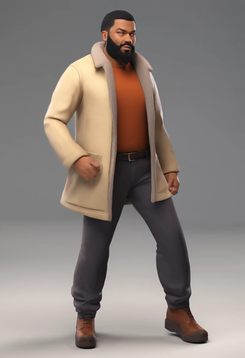 Illustration of a mulatto man with beard and very short black hair, mais ou menos um metro e noventa de altura. Parecido com ator laurence fishburne.