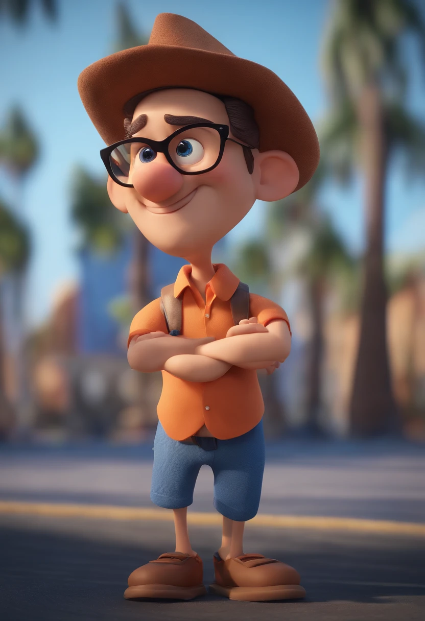 Cartoon character of a man wearing black glasses and a blue shirt, um personagem animado, Caractere estilizado, animation style rendering, 3D estilizado, Arnold Maya render, 3 d render stylized, toon render keyshot, Personagem 3D, Personagem 3D, 3d rendering stylized, 3 d character render, personagem de desenho animado, Personagem de close up, Pose de personagem, (Estilo Pixar) (master part:1.2) (Bokeh) (best quality) (pele detalhada) (textura detalhada) (8k) (argila) (Cinematic lighting) (foco nítido，Senta e vaza a parte superior do corpo