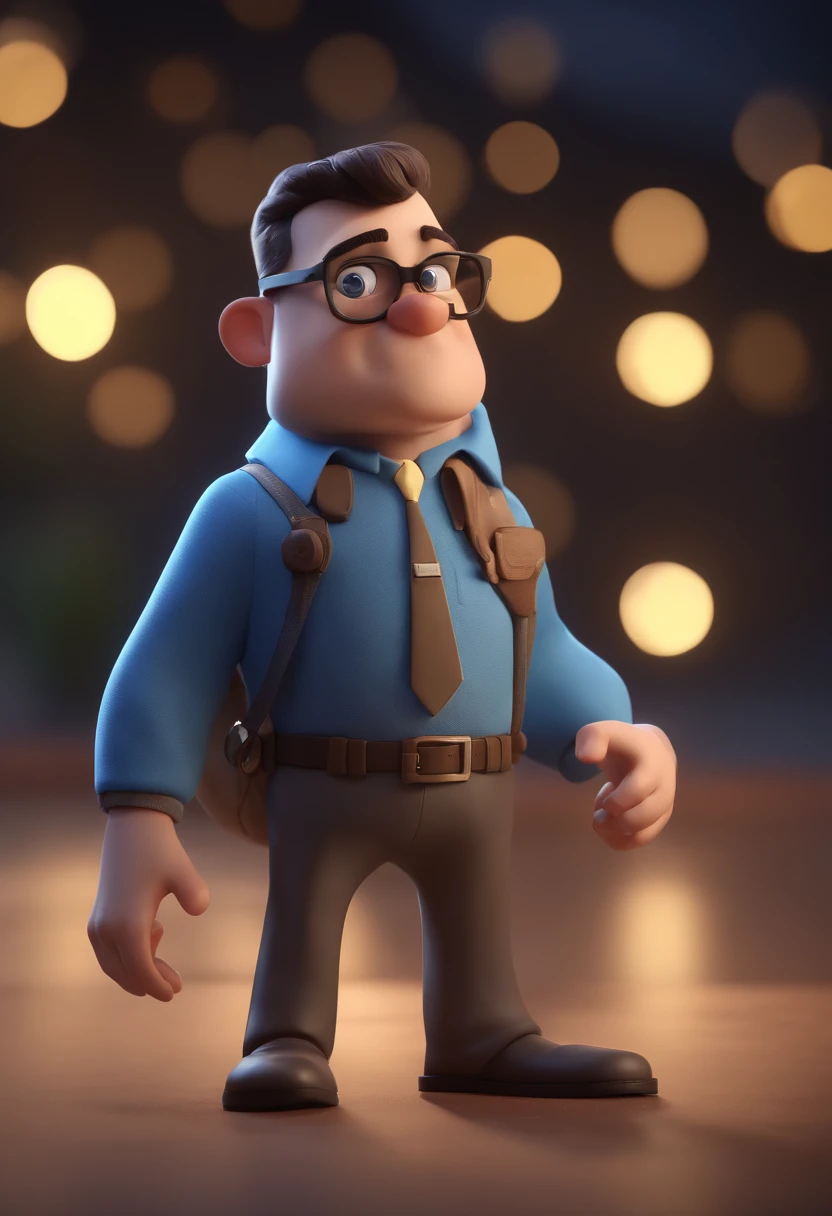 Cartoon character of a man with black glasses and a blue shirt, animation character, Caractere estilizado, animation style rendering, 3D estilizado, Arnold Maya render, 3 d render stylized, toon render keyshot, Personagem 3D, Personagem 3D, 3d rendering stylized, 3 d character render, personagem de desenho animado, Personagem de close up, Pose de personagem, (Estilo Pixar) (master part:1.2) (Bokeh) (best quality) (pele detalhada) (textura detalhada) (8k) (argila) (Cinematic lighting) (foco nítido