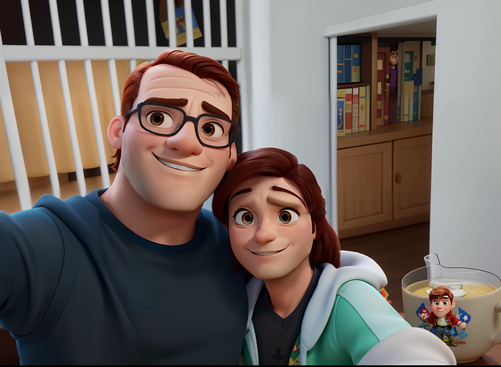 Casal (homem moreno e mulher branca) no estilo Disney Pixar, alta qualidade, melhor qualidade.