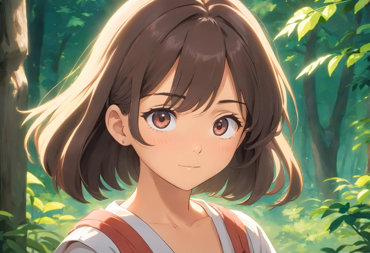 qualidade de imagem,personagem estilo Hayao Miyazaki com as seguintes caracteristicas: mulher, morena, cabelos pretos cacheados e longos, with a large cheekbone and a wide nose. She's standing in an empowered pose.,profundidade de campos,Luz alta,luz real,Traching de raias,oc renderizado,hyper-realistic,melhor qualidade,8k,Obras de mestres,super-fino,pelos pubianos detalhados,anatomia correta,sharp focus on eyes,Bokeh,Facial features are carefully described