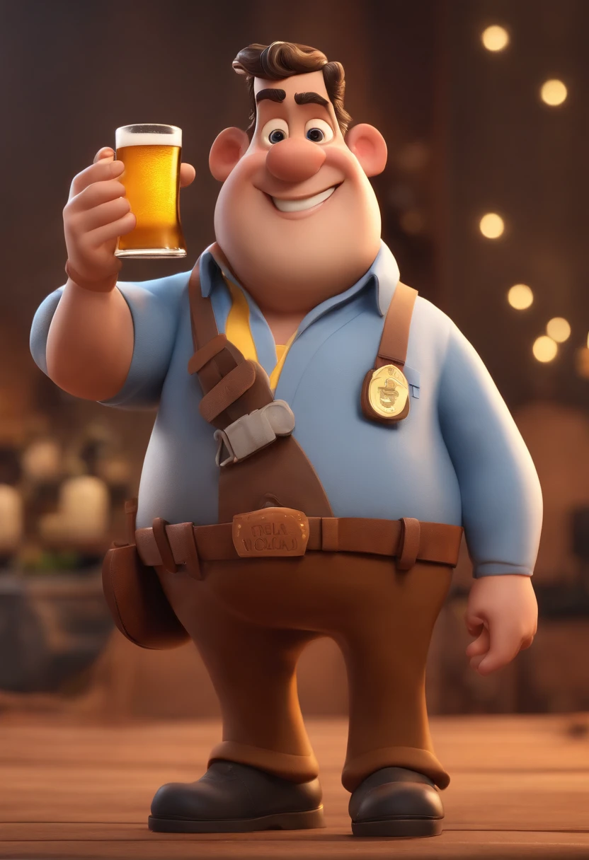 personagem dos desenhos animados de um homem careca com barba curta e uma camisa amarela tomando cerveja, animation character, Caractere estilizado, animation style rendering, 3D estilizado, Arnold Maya render, 3 d render stylized, toon render keyshot, Personagem 3D, Personagem 3D, 3d rendering stylized, 3 d character render, personagem de desenho animado, Personagem de close up, Pose de personagem, (Estilo Pixar) (master part:1.2) (Bokeh) (best quality) (pele detalhada) (textura detalhada) (8k) (argila) (Cinematic lighting) (foco nítido