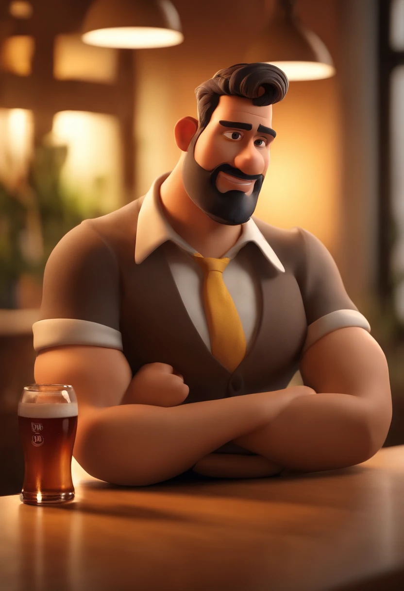 personagem dos desenhos animados de um homem careca com barba curta e uma camisa amarela tomando cerveja, animation character, Caractere estilizado, animation style rendering, 3D estilizado, Arnold Maya render, 3 d render stylized, toon render keyshot, Personagem 3D, Personagem 3D, 3d rendering stylized, 3 d character render, personagem de desenho animado, Personagem de close up, Pose de personagem, (Estilo Pixar) (master part:1.2) (Bokeh) (best quality) (pele detalhada) (textura detalhada) (8k) (argila) (Cinematic lighting) (foco nítido