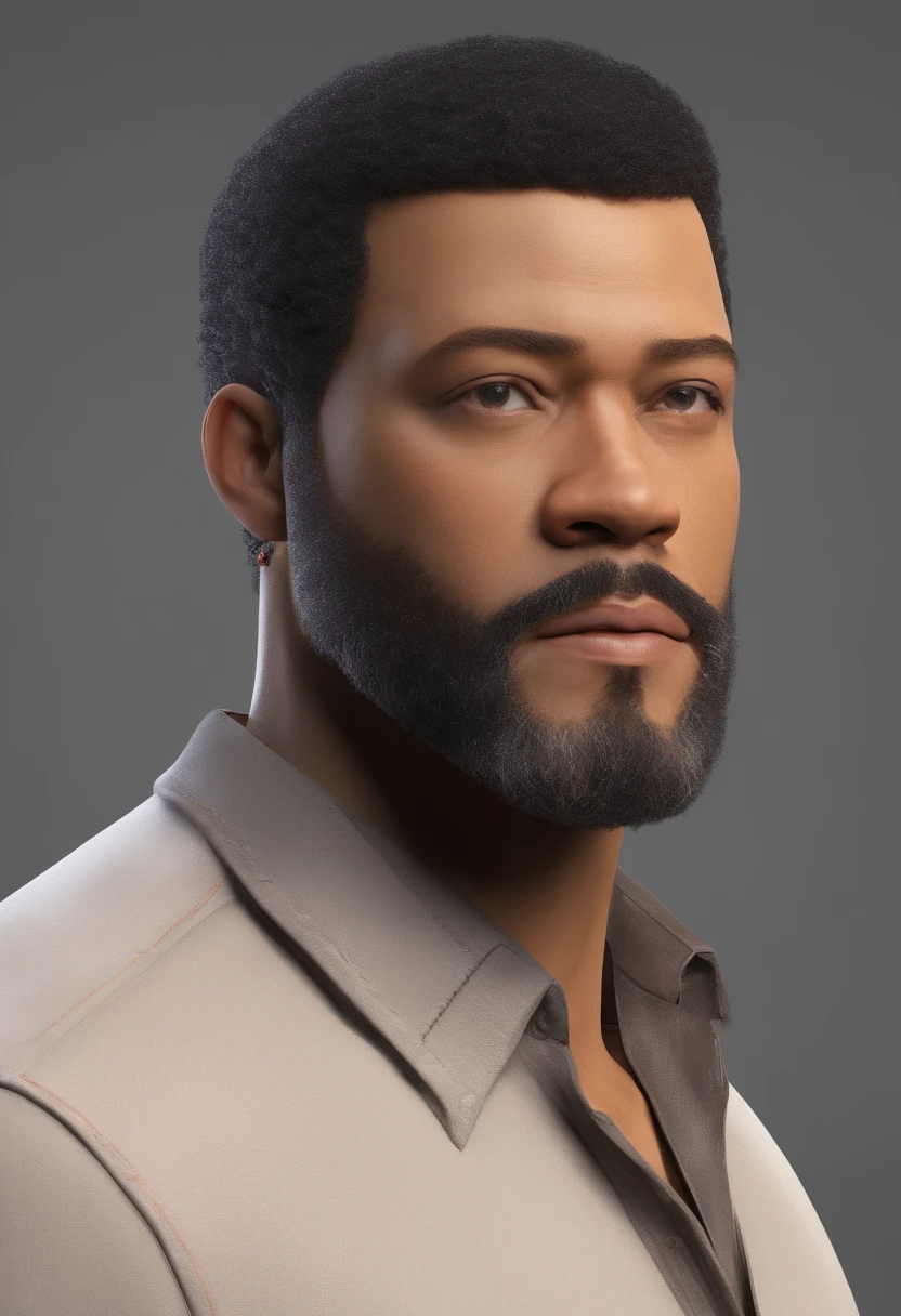 Illustration of a mulatto man with beard and low-cut black hair, mais ou menos um metro e noventa de altura parecido com (Laurence Fishburne) do matriz