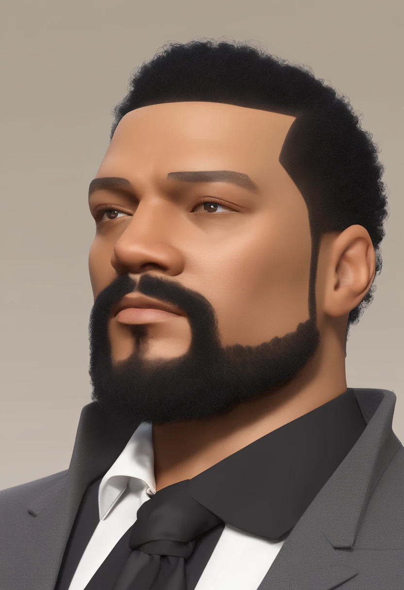 Illustration of a mulatto man with beard and low-cut black hair, mais ou menos um metro e noventa de altura parecido com (Laurence Fishburne) do matriz