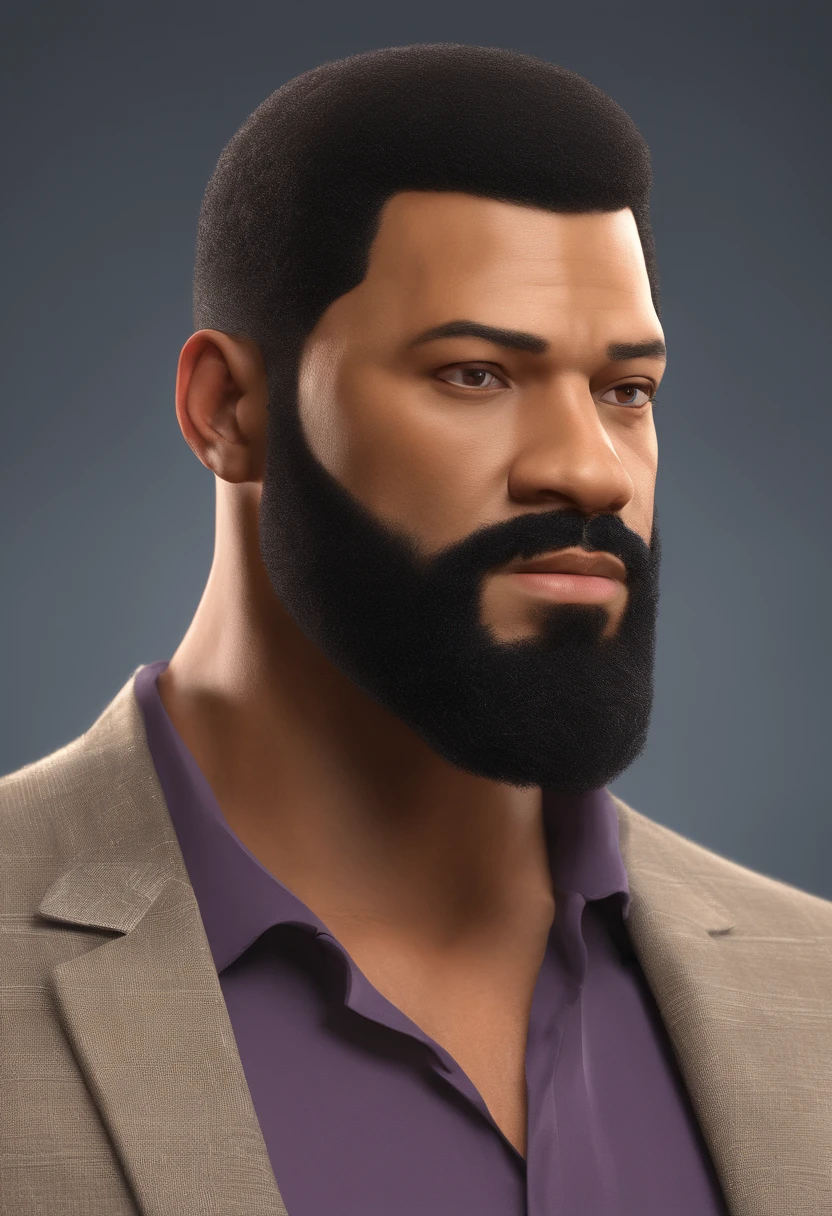 Illustration of a mulatto man with beard and low-cut black hair, mais ou menos um metro e noventa de altura parecido com (Laurence Fishburne) do matriz