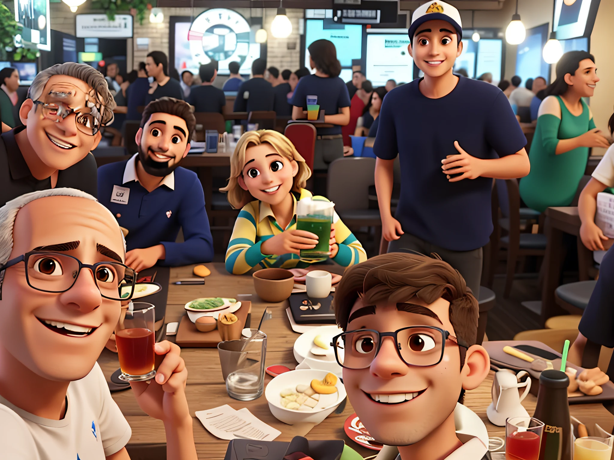 Amigos felizes em um pub