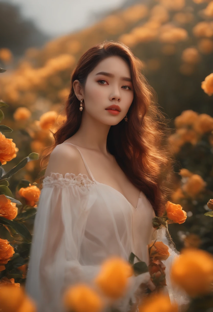 (extremamente detalhado CG unidade 8k papel de parede), The lighting, mar de flores, flor, 1girl, parte superior do corpo, Kpop idol,