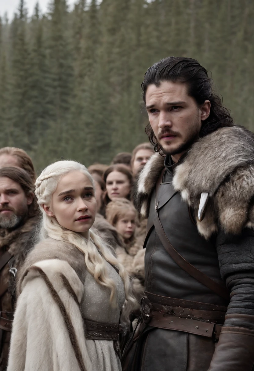 Jon Snow with Daenerys Targaryen and theirs 4 kids, tree boys and one girl,