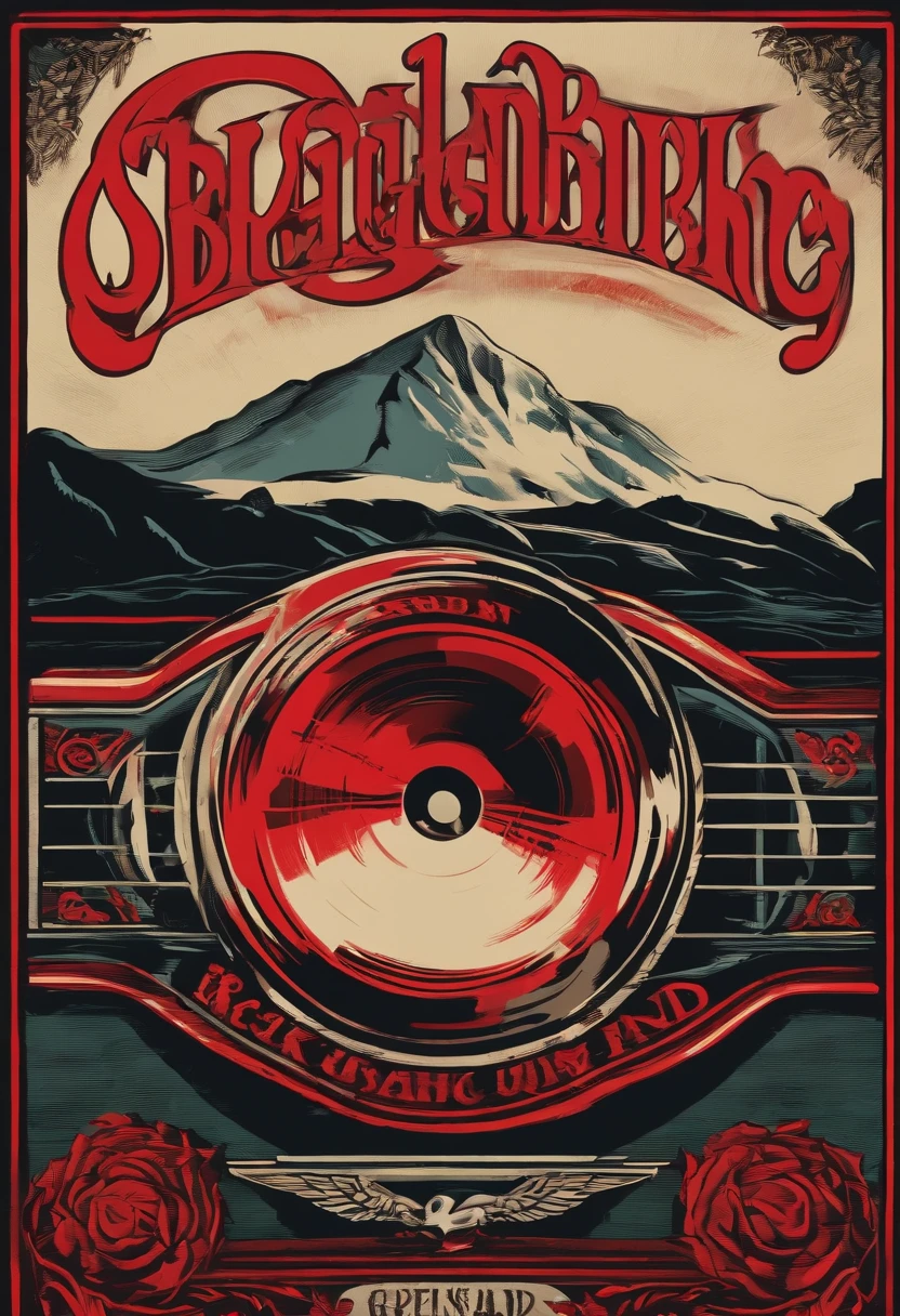 Logo for a rock band, with a red vinyl record as an image