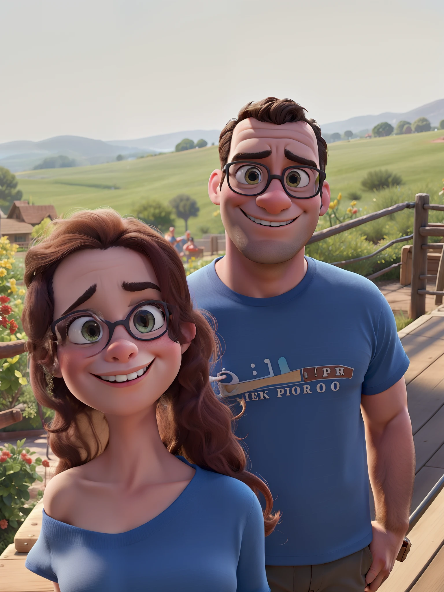 A couple in great quality and definition in the style of Disney pixar