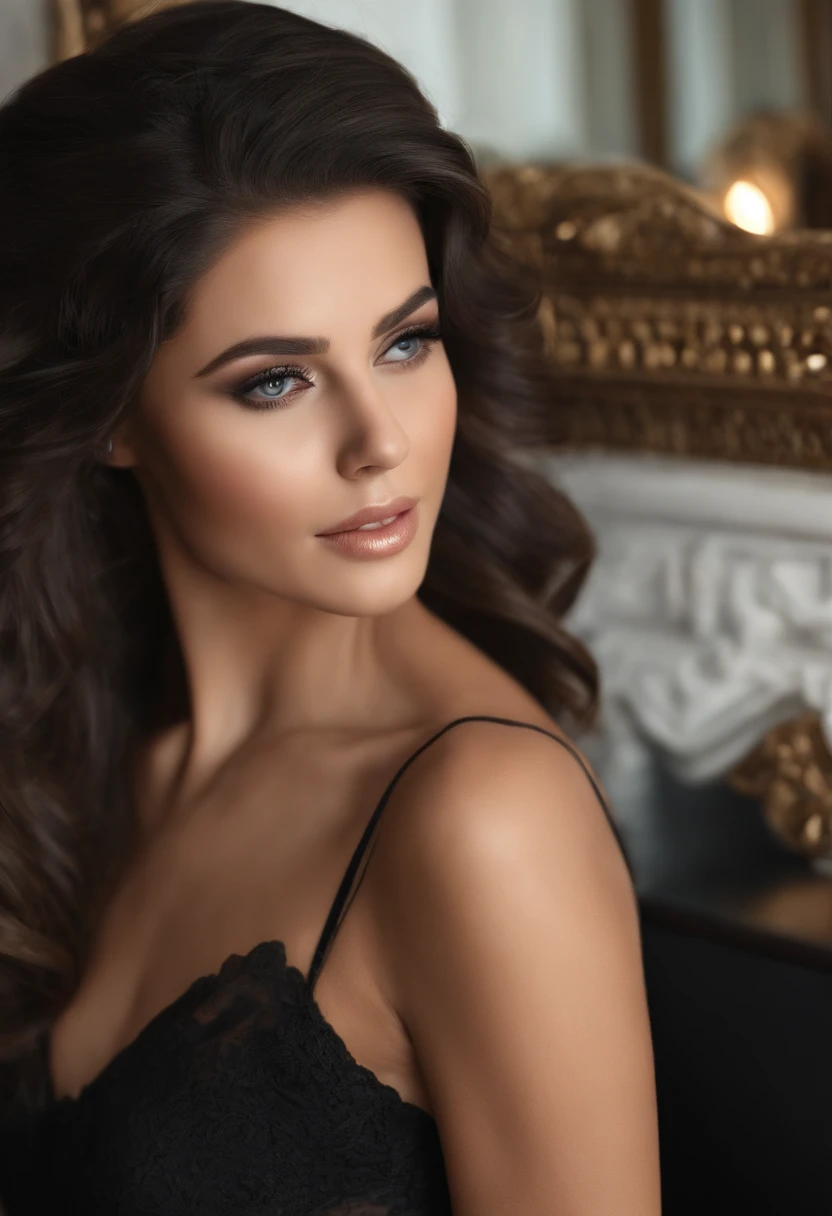 Belle brune portant une robe noire longue(Nail care in a modern beauty salon), Arabic comes precisely from highly detailed Moroccan North Africa, 21 ans, visage innocent, Natural wavy long hair, yeux bleus, High resolution, Masterpiece, Best quality, Intricate details, highly detailed, mise au point nette, detailed skin, realistic skin texture, texture, detailled eyes, professionnel, 4K, sourire charmant, filmed on Canon, 85 mm, faible profondeur de champ, Couleur Kodak Vision, perfect fit body, Extremely detailed, photographier_\(ultra\), photoreallistic, Realstic, Post-traitement, maximum details, roughness, real life, ultra realist, photorealism, photographie, 8K UHD, photographie