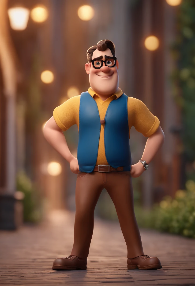 Cartoon character of a man with black glasses and a blue shirt, animation character, Caractere estilizado, animation style rendering, 3D estilizado, Arnold Maya render, 3 d render stylized, toon render keyshot, Personagem 3D, Personagem 3D, 3d rendering stylized, 3 d character render, personagem de desenho animado, Personagem de close up, Pose de personagem, (Estilo Pixar) (master part:1.2) (Bokeh) (best quality) (pele detalhada) (textura detalhada) (8k) (argila) (Cinematic lighting) (foco nítido