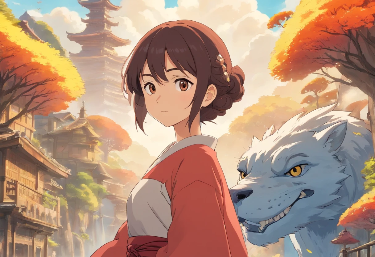 personagem estilo Hayao Miyazaki com as seguintes caracteristicas: mulher, morena, cabelos pretos cacheados e longos, with a large cheekbone and a wide nose. She's standing in an empowered pose.
